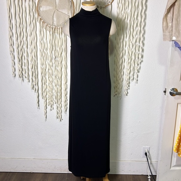 Vince Black Sleeveless Turtleneck Midi Dress Size Large - Picture 2 of 11